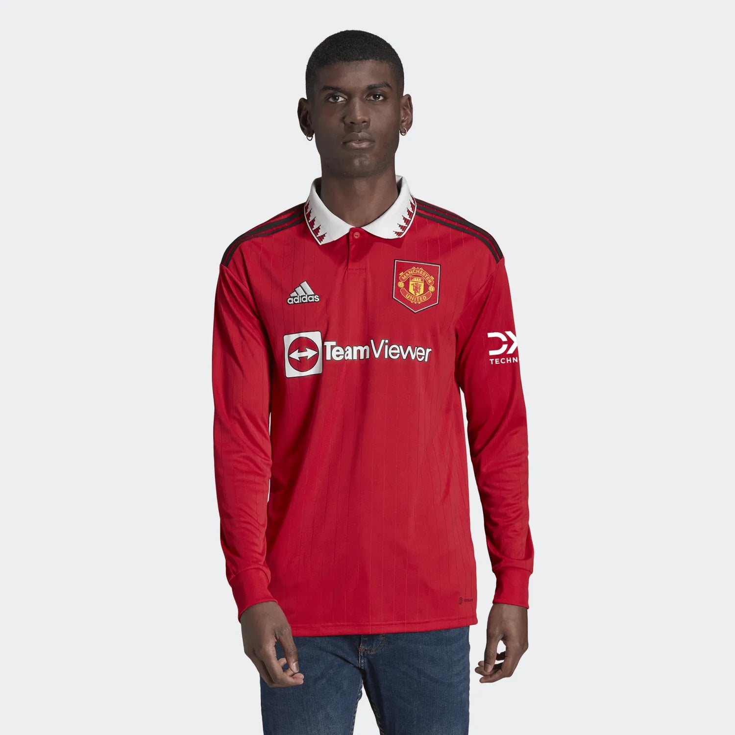 adidas 2022-23 Manchester United Home Long Sleeve Jersey - Red-White (Model - Front)