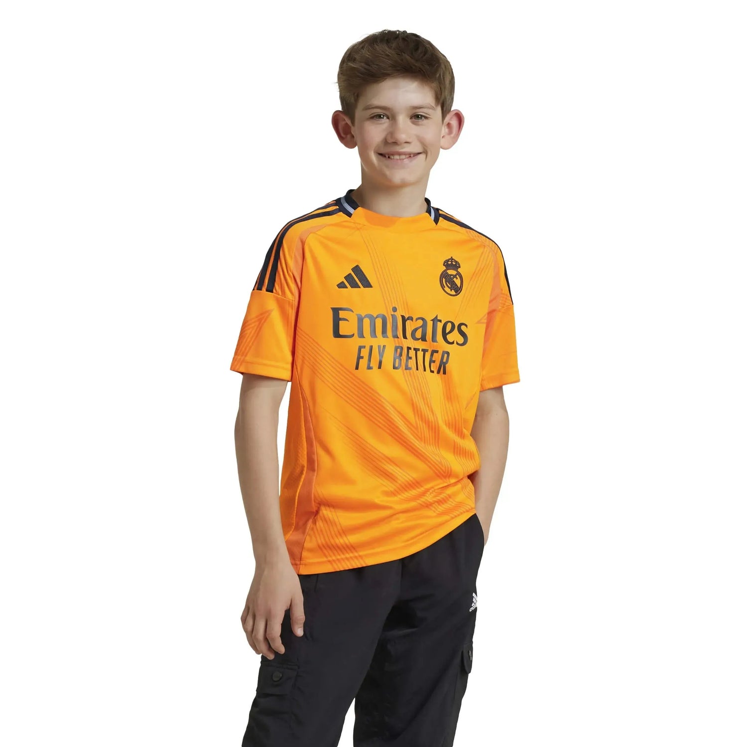 adidas 2024-25 Real Madrid Youth Stadium Away Jersey Crew Orange (Model - Front)