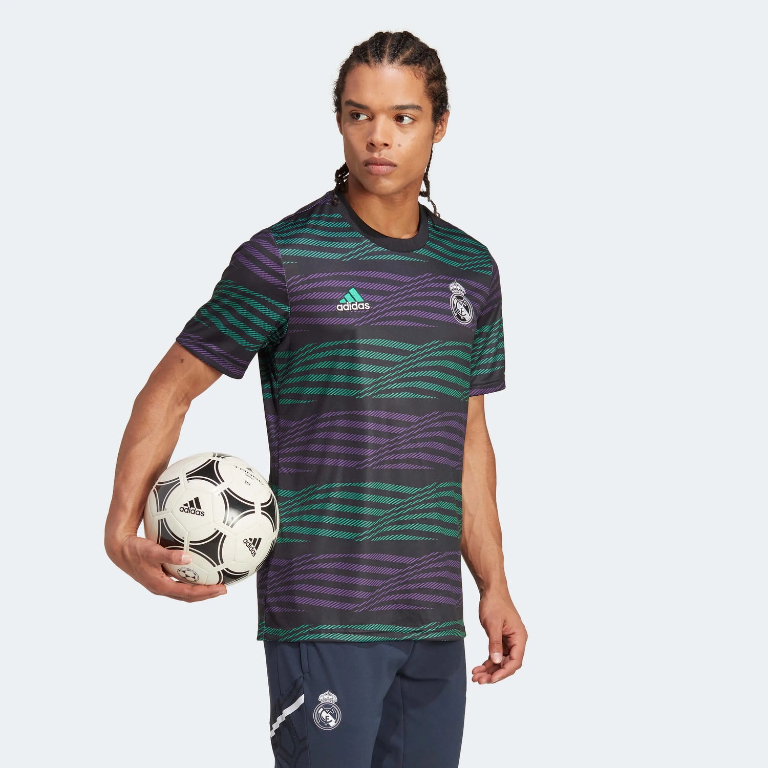 adidas 2023 Real Madrid Pre-Match Jersey - Black-Purple-Green (Model - Side)