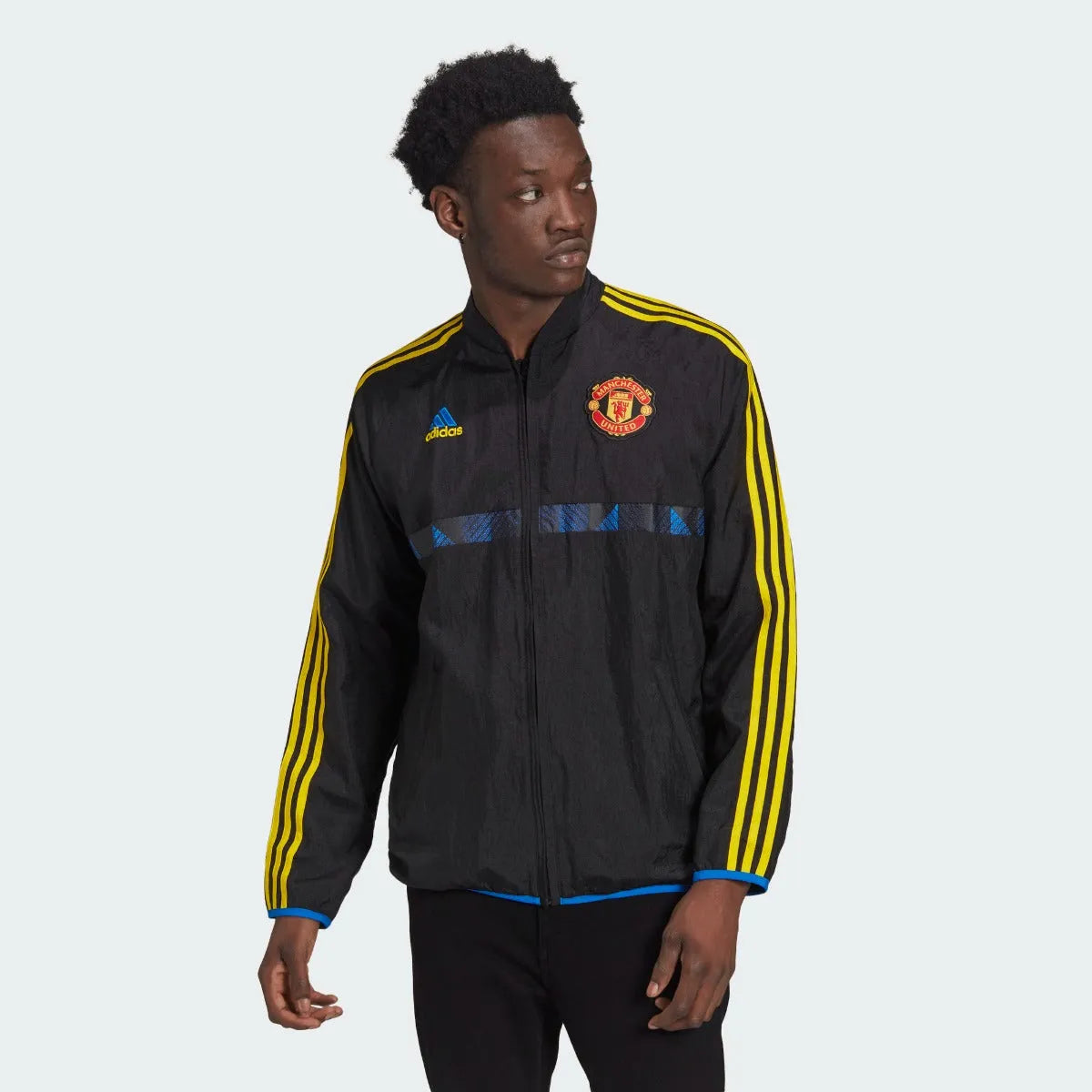 Adidas 2021-22 Manchester United Icons Woven Jacket - Black-Yellow-Royal (Model - Front)