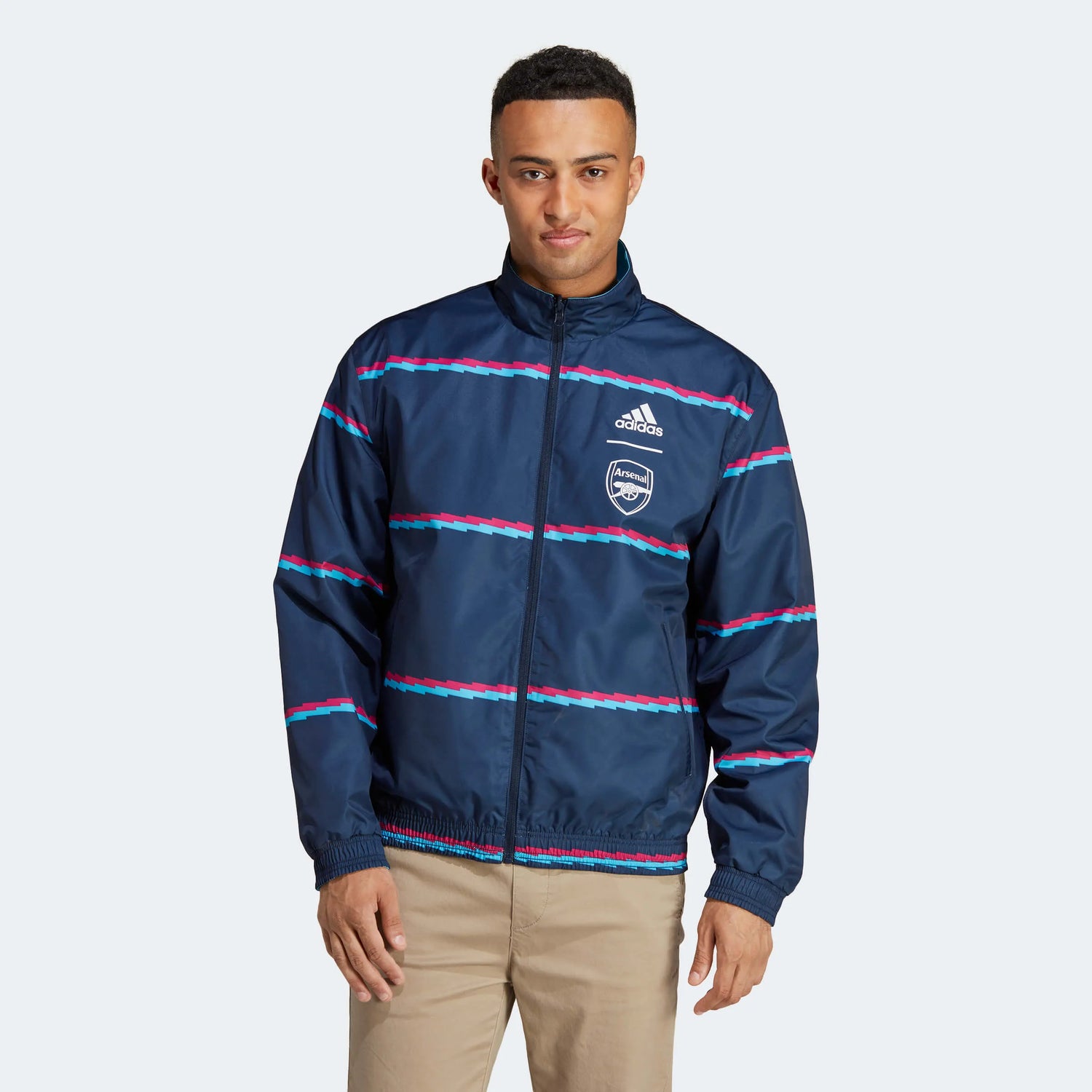 adidas 2023 Arsenal Reversible Anthem Jacket - Sky Rush (Model - Front)