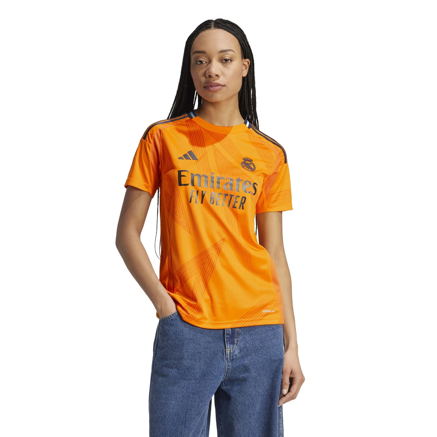 adidas 2024-25 Real Madrid Women's Stadium Away Jersey Crew Orange (Model - Front)