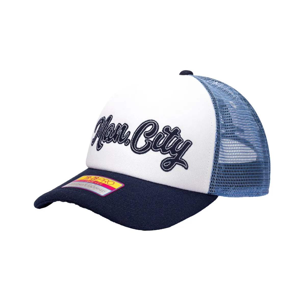 F.I Collection Manchester City Script Stop Trucker Hat - Calming Blue (Diagonal 1)