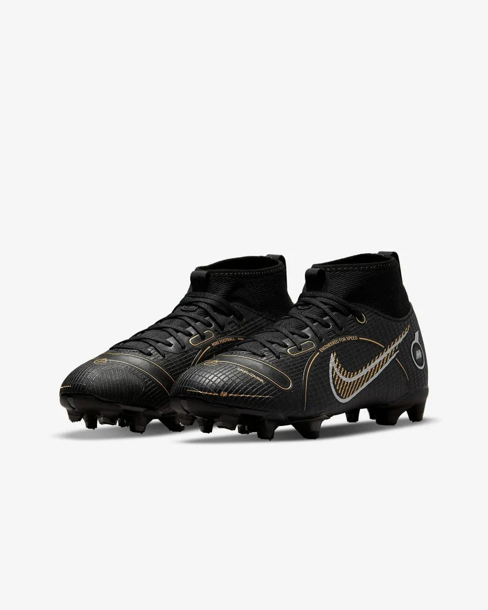 Nike JR Superfly 8 Academy FG-MG - Black-Silver-Gold (Pair - Diagonal)