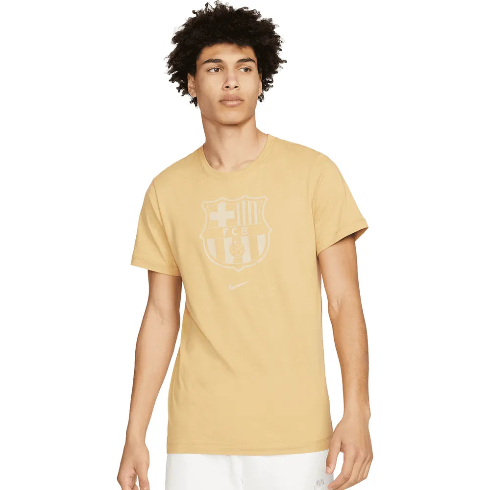 Nike 2022-23 Barcelona Crest Tee Gold (Model - Front)