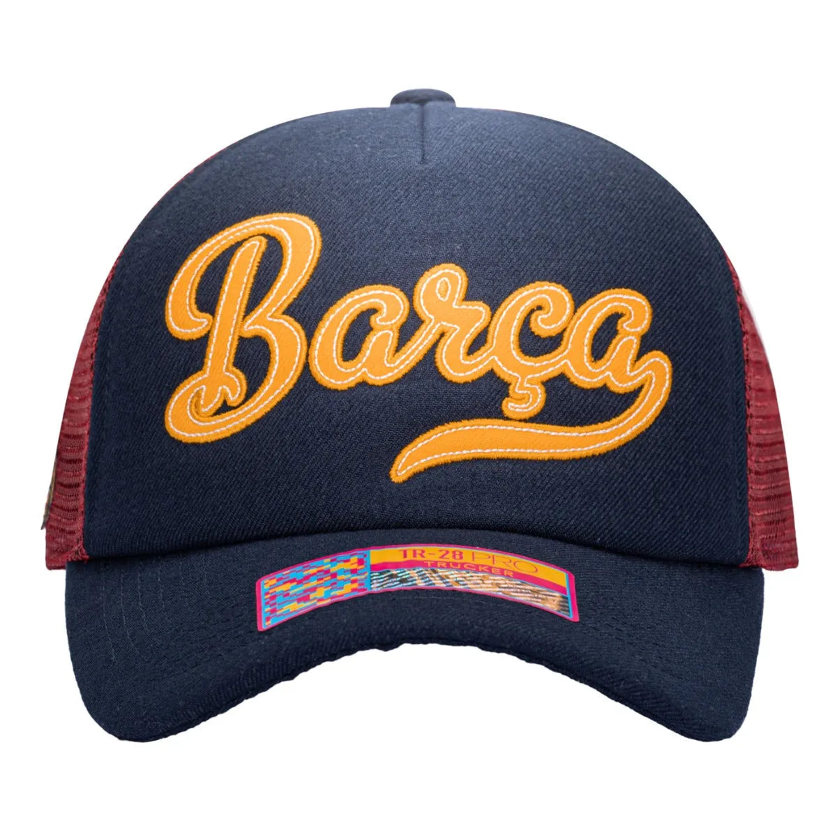 F.I Collection Barcelona Script Stop Trucker Hat - Navy-Burgundy (Front)