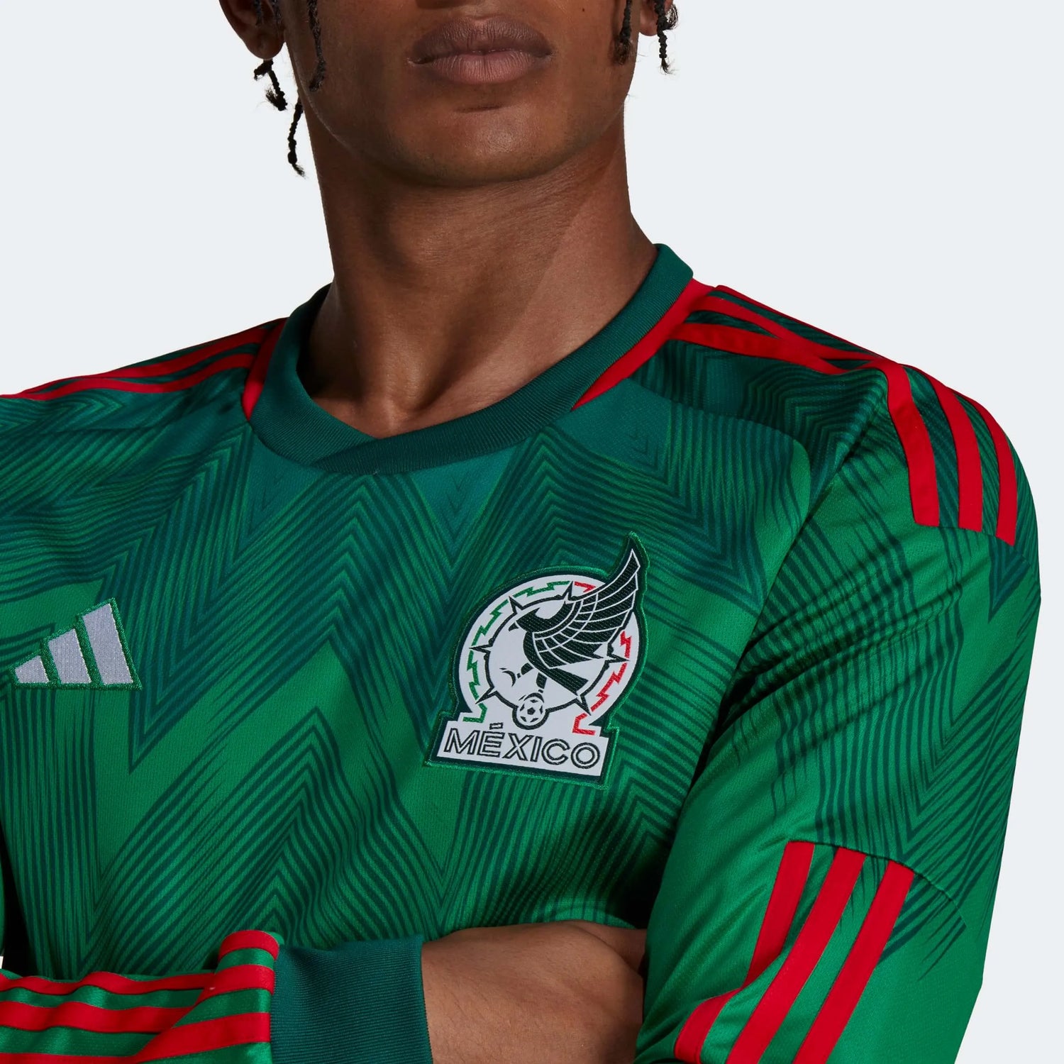 adidas 2022 23 Mexico Home Long Sleeve Jersey Green Red