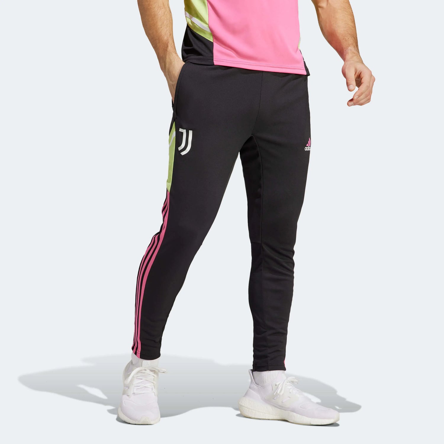 adidas 2023 Juventus Training Pants - Black-Green-Pink (Model - Front)