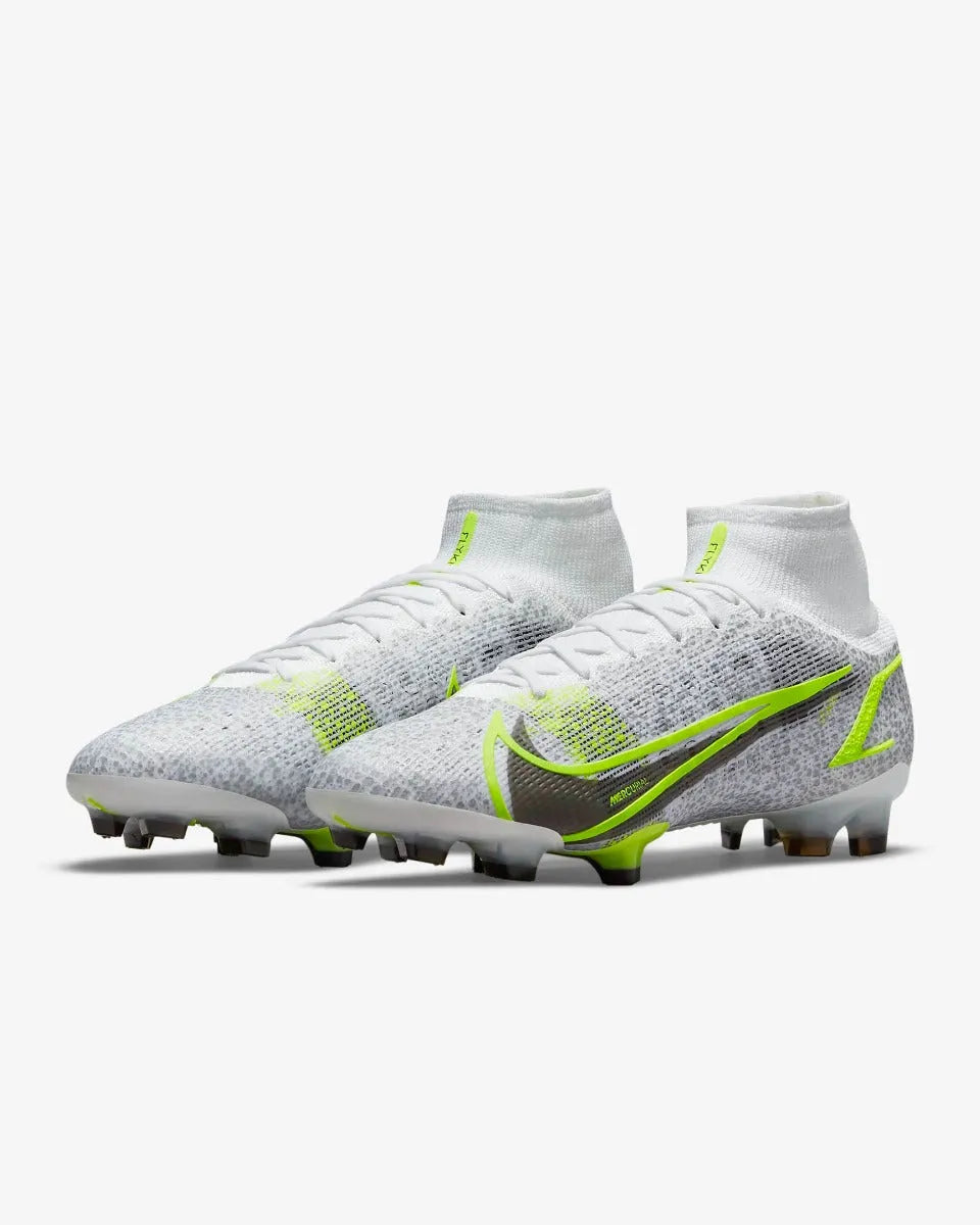 Nike Superfly 8 Elite FG - White-Grey-Volt (Pair - Diagonal)