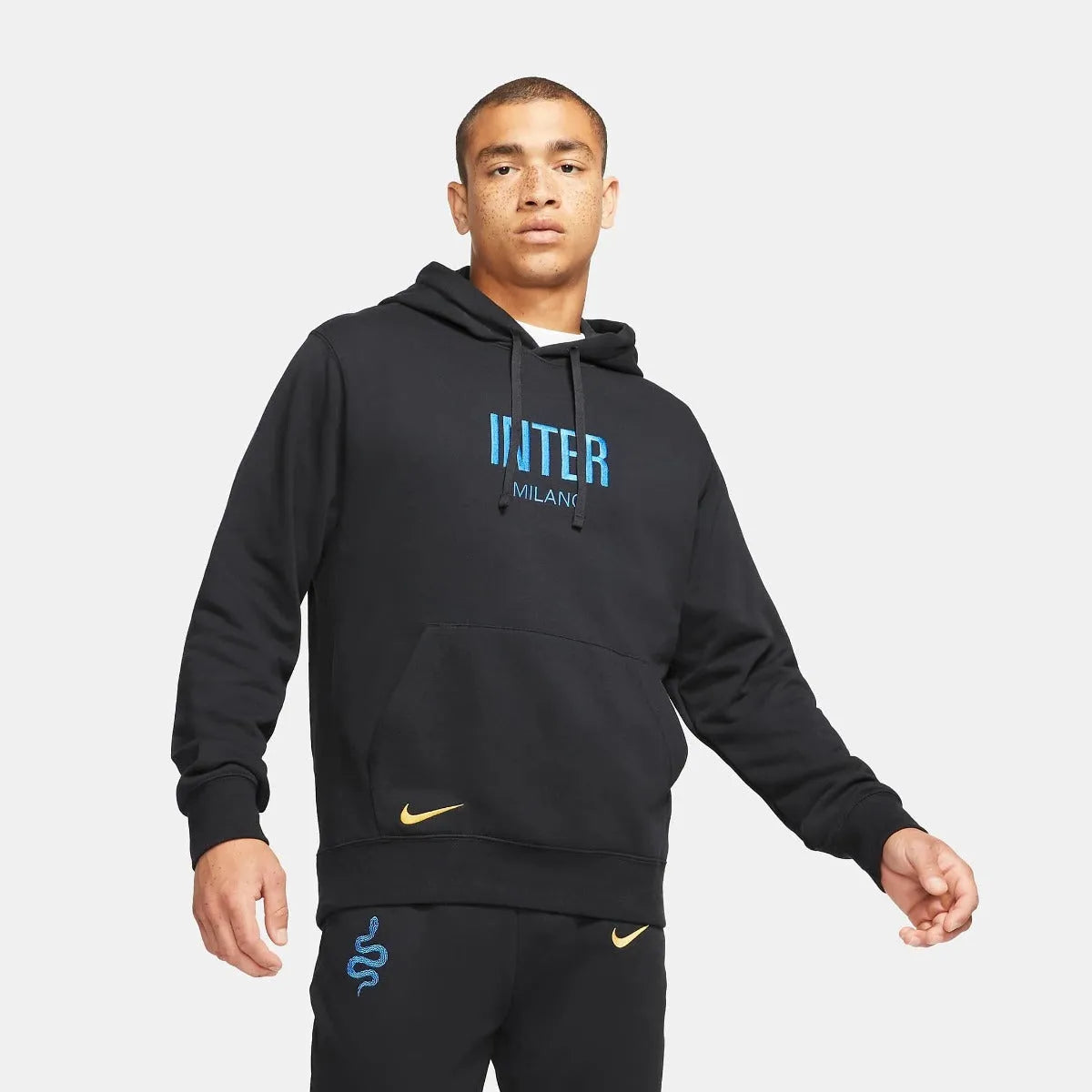 Nike 2021-22 Inter Milan GFA Fleece Hoodie - Black-Blue (Model - Front)