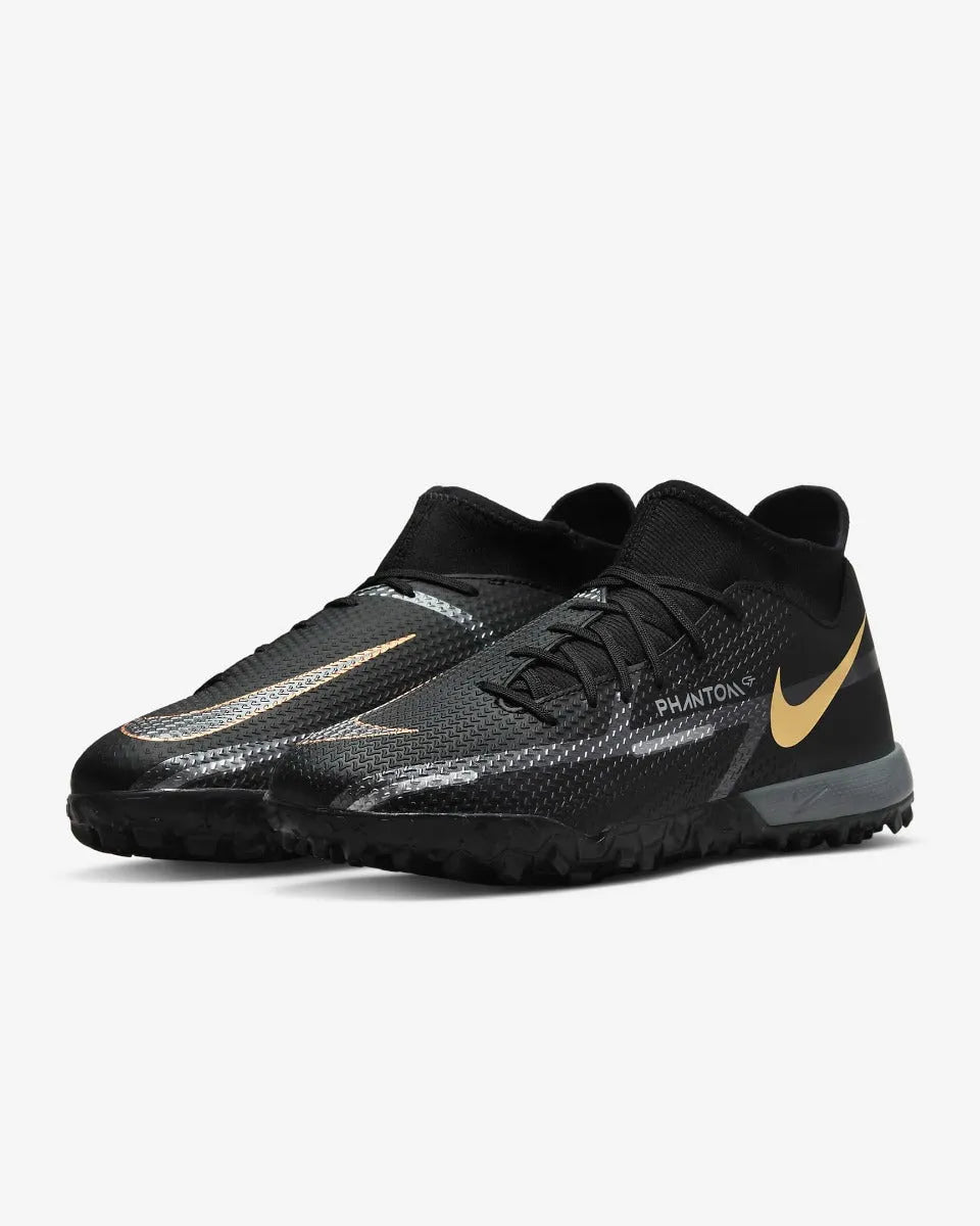 Nike Phantom GT2 Academy DF TF - Black-Dark Grey-Gold (Pair - Diagonal)