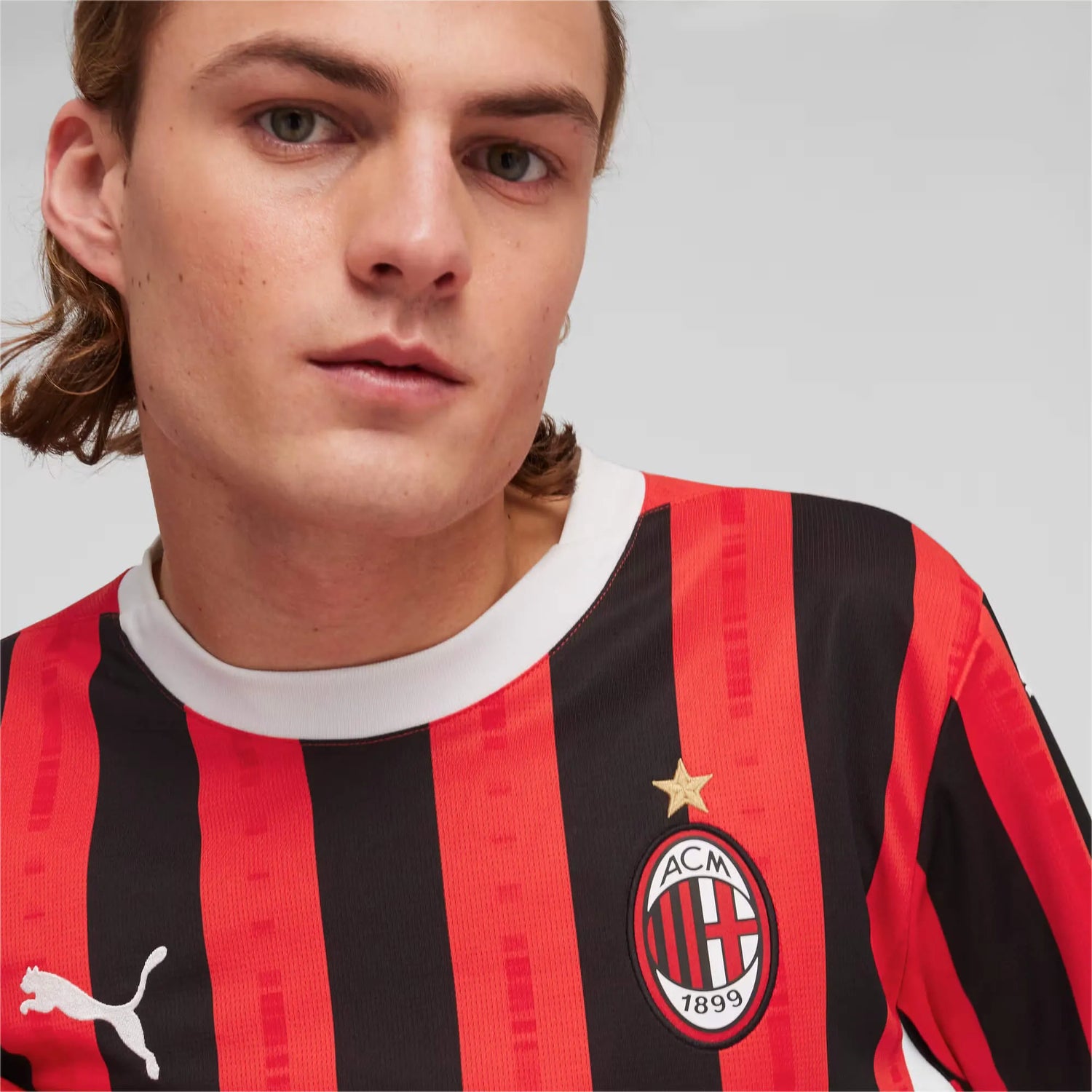 Puma 2024-25 AC Milan Men's Stadium Home Long-Sleeve Jersey (Detail 1)