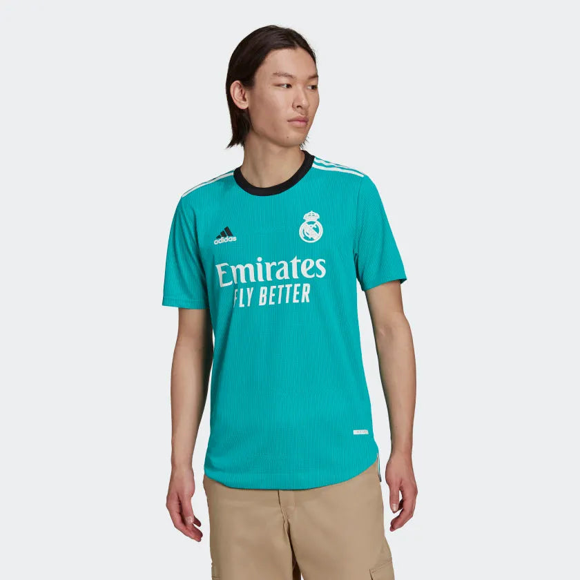 Adidas 2021-22 Real Madrid Third Authentic Jersey - Hi Res Aqua (Model - Front)