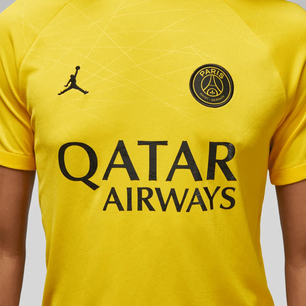 Jordan 2023 Paris Saint-Germain 4th Lifestyle Pre-Match Top - Yellow-Black (Detail 2)