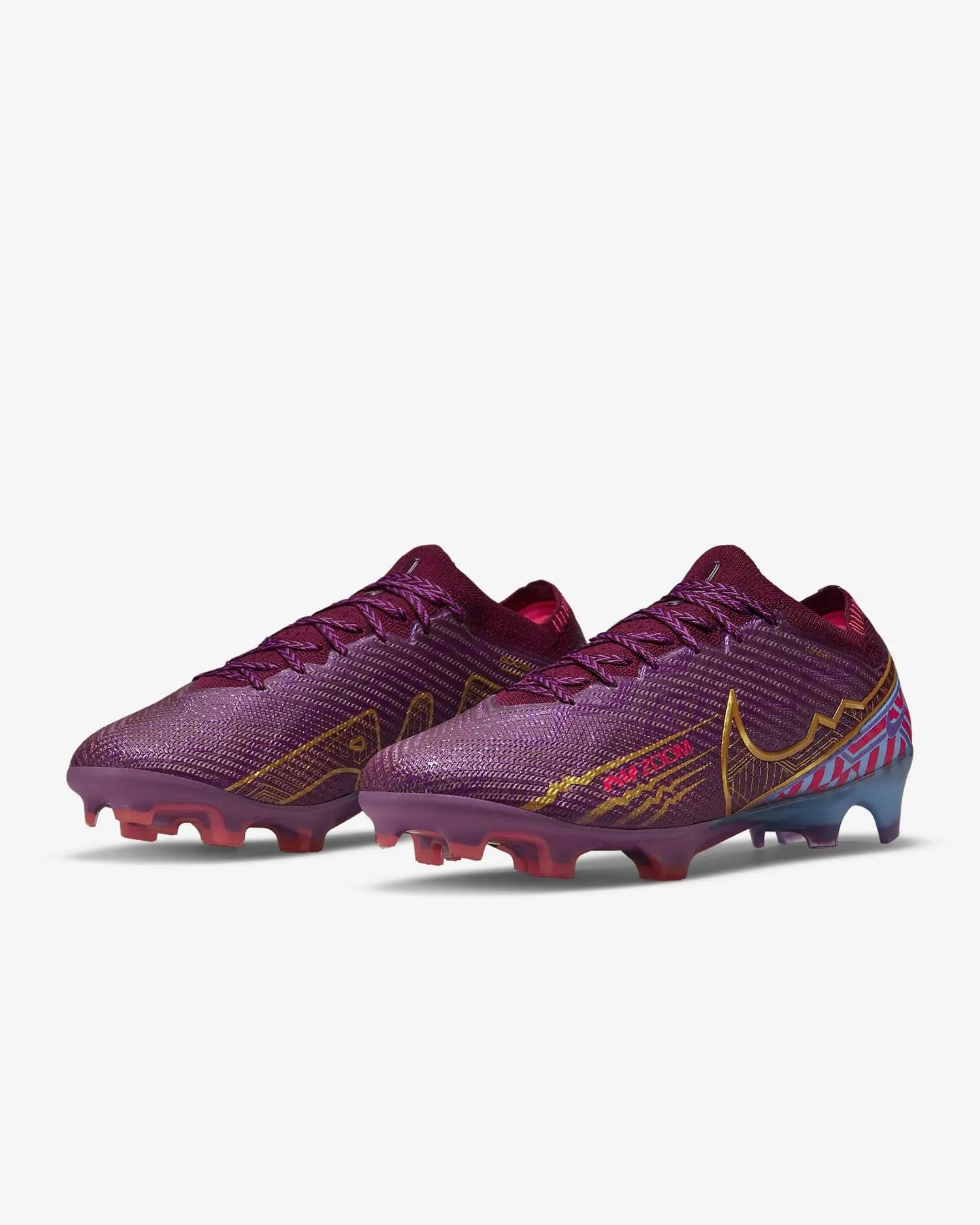 Nike Zoom Vapor 15 Elite KM FG - Dark Beetroot-Gold (Pair - Diagonal)