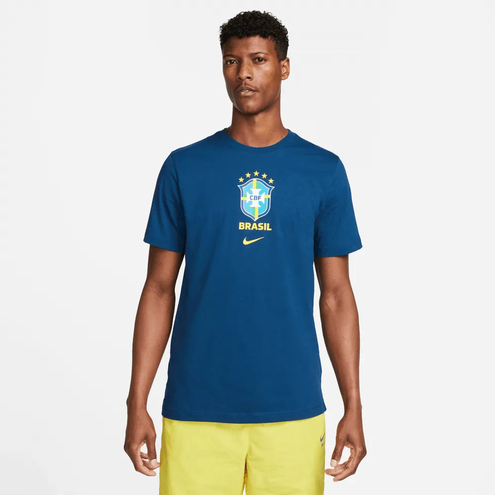 Nike 2022-23 Brazil Crest Tee - Coastal Blue (Model - Front)