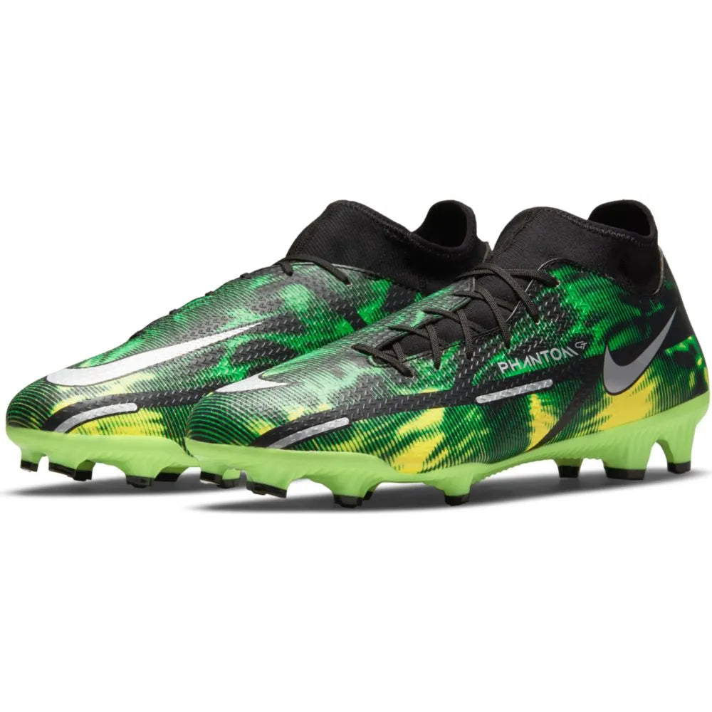 Nike Phantom GT2 Academy DF SW FG-MG - Black-Green Strike (Pair - Diagonal)