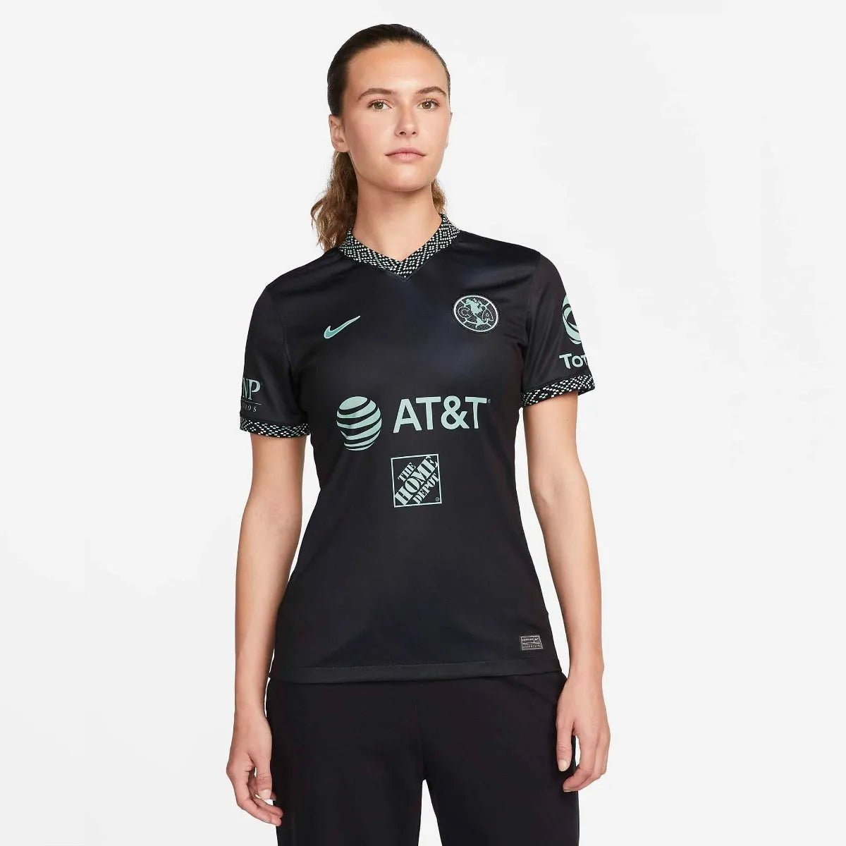 Nike 2022 Club America Women Third Jersey - Black-Healing Jade (Model - Front)