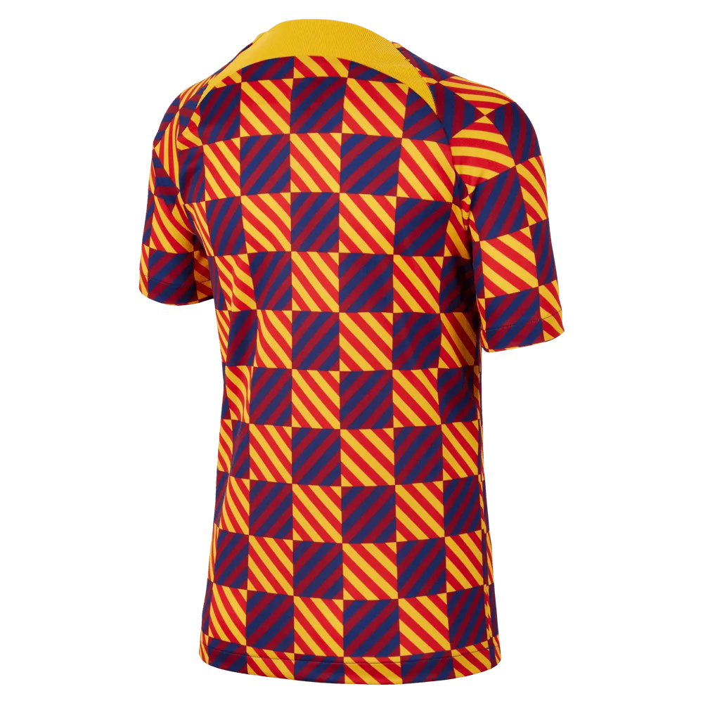 Nike 2022-23 FC Barcelona Youth Pre-Match Shirt - Yellow - Red (Back)