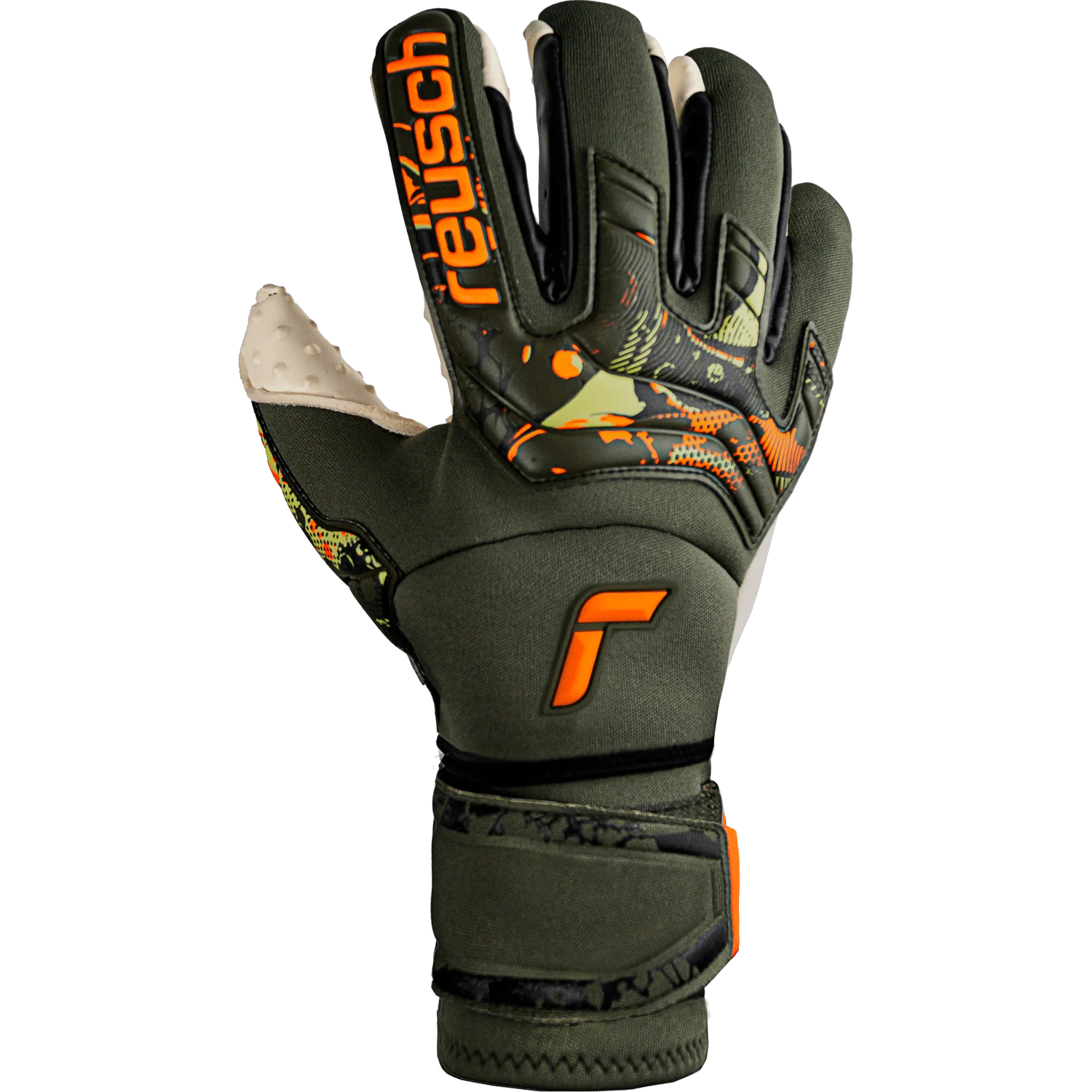 Reusch Attrakt Speedbump Ortho-Tec Goalkeeper Gloves - Desert Green-Shocking Orange (Single - Outer)