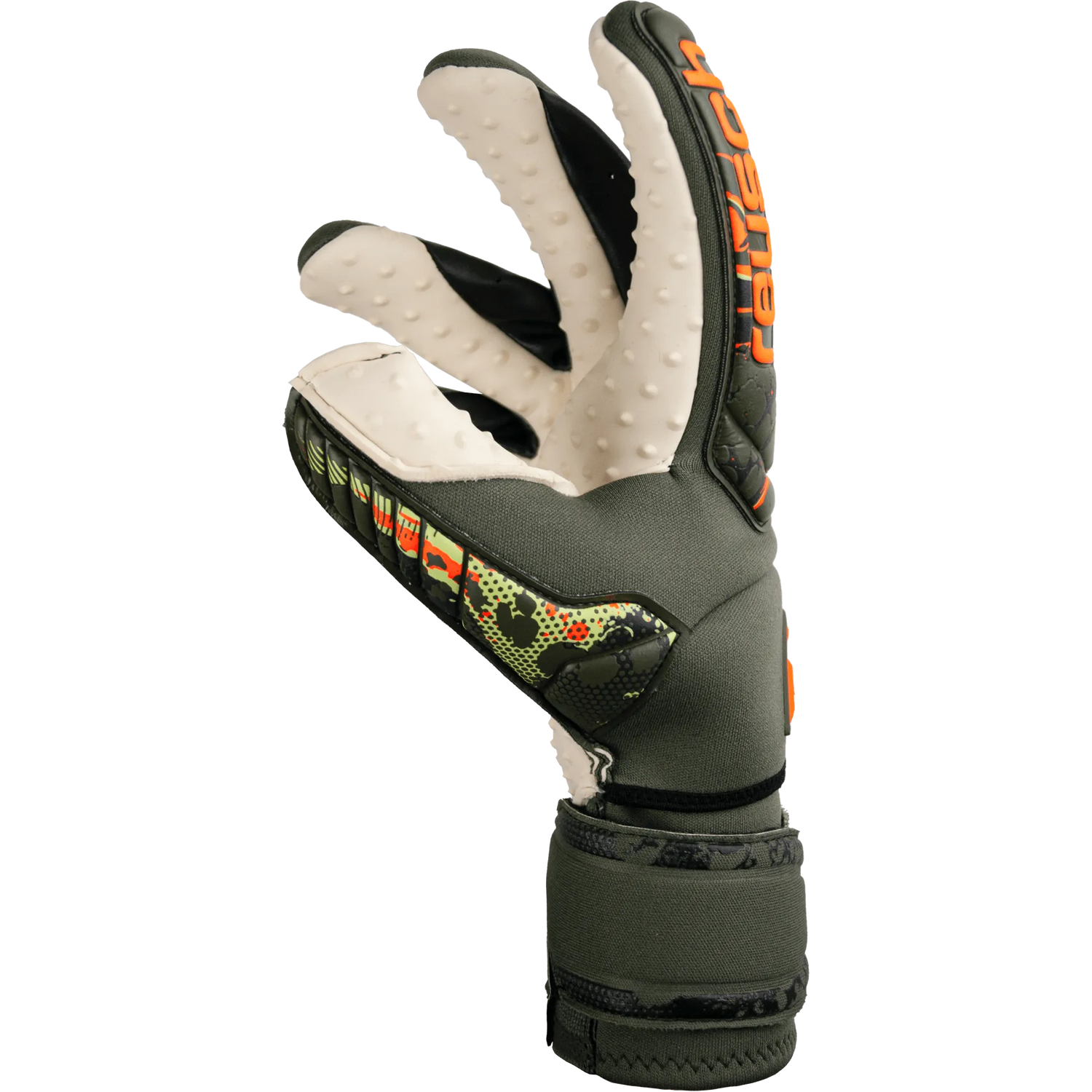 Reusch Attrakt Speedbump Ortho-Tec Goalkeeper Gloves - Desert Green-Shocking Orange (Single - Side)