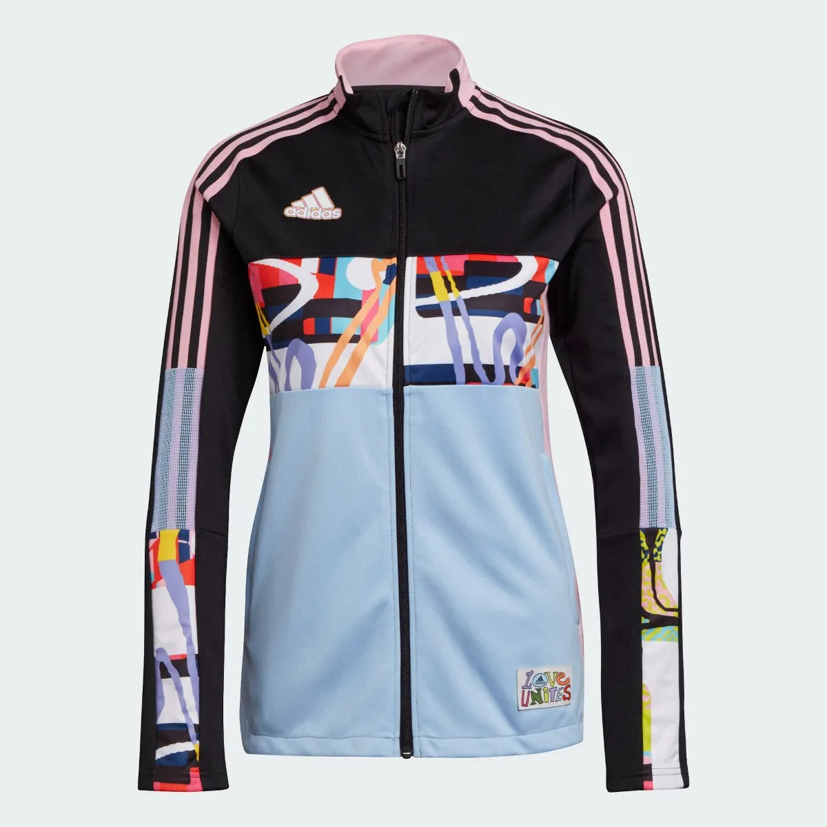 Adidas Love Unites Women Tiro Track Jacket - Black-Pink-Light Blue (Front)