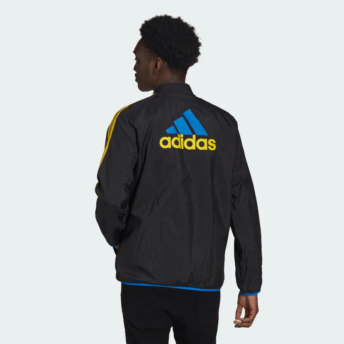 Adidas 2021-22 Manchester United Icons Woven Jacket - Black-Yellow-Royal (Model - Back)