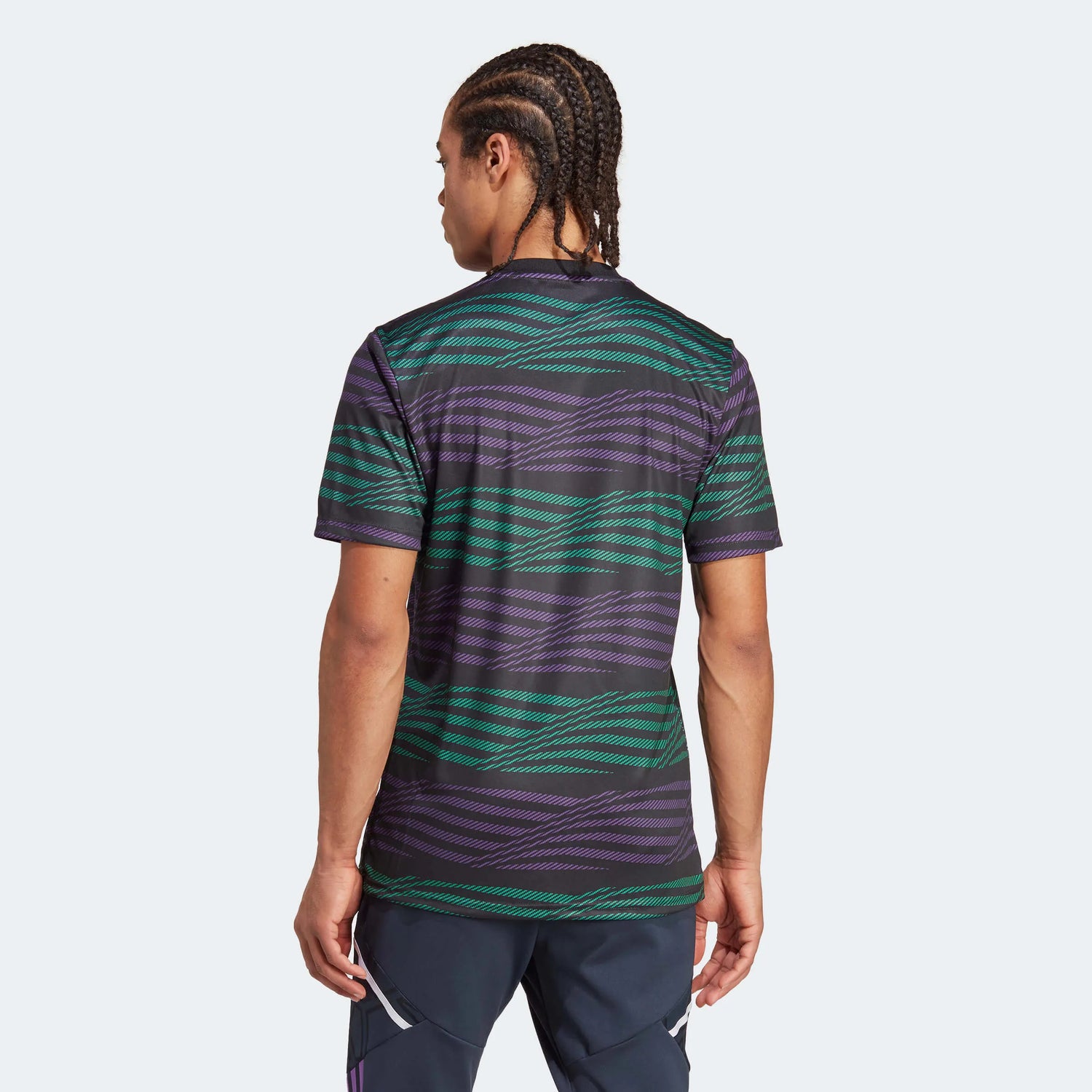 adidas 2023 Real Madrid Pre-Match Jersey - Black-Purple-Green (Model - Back)