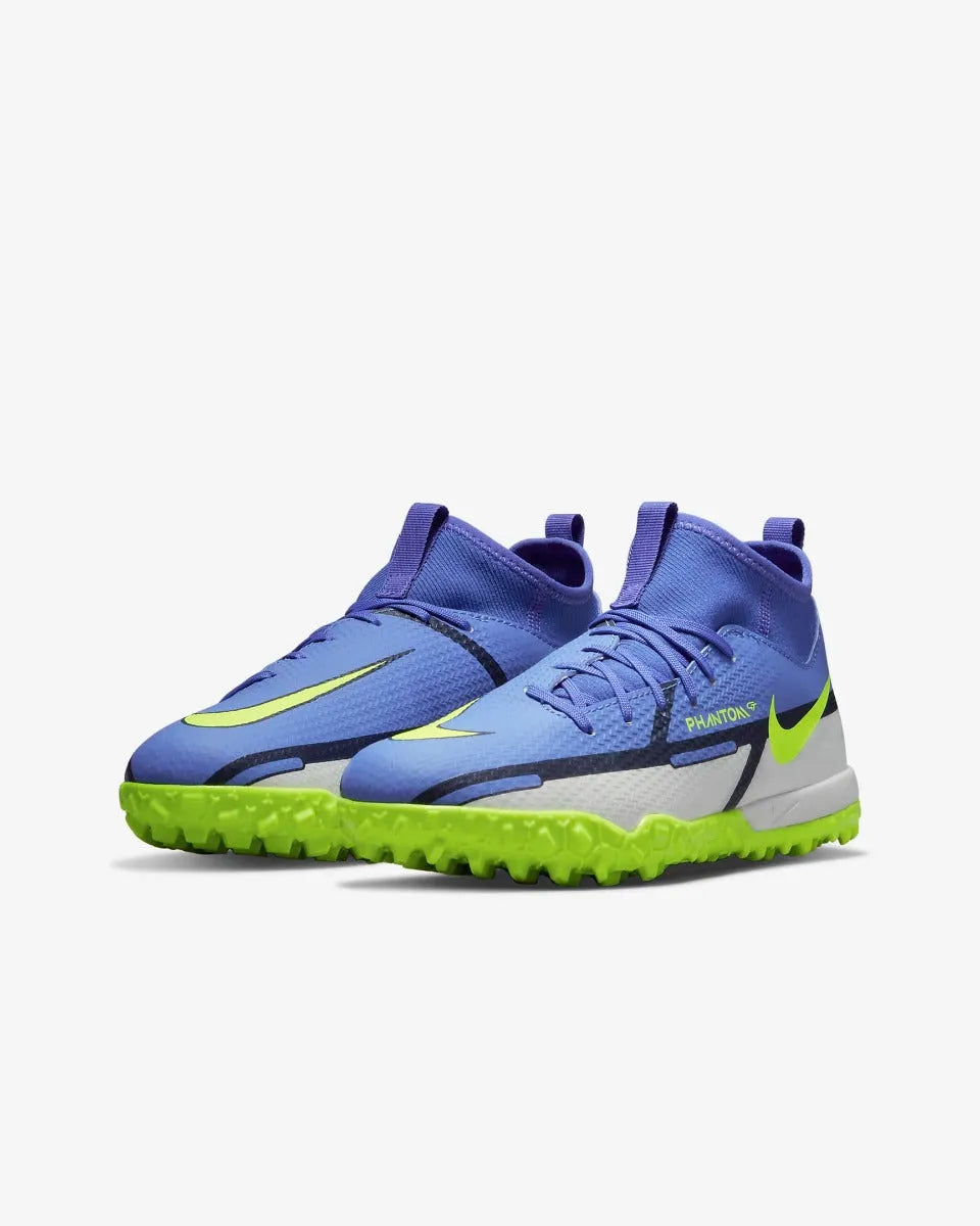 Nike JR Phantom Gt2 Academy DF TF - Sapphire-Volt-Grey (Pair - Diagonal)