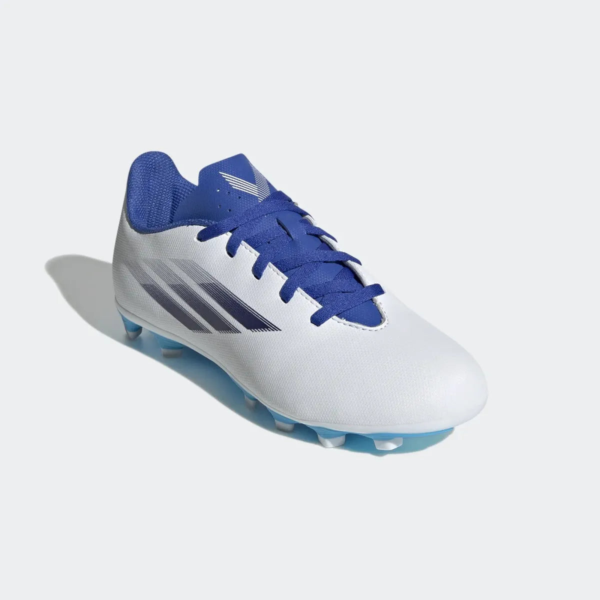 adidas Kids X Speedflow .4 FxG - White-Indigo-Sky Rush (Diagonal 1)