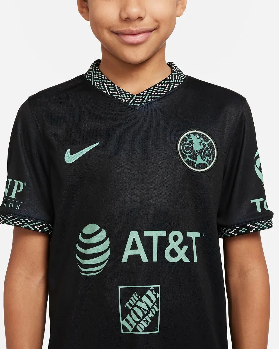 Nike 2022 Club America Youth Third Jersey - Black-Healing Jade (Detail 2)