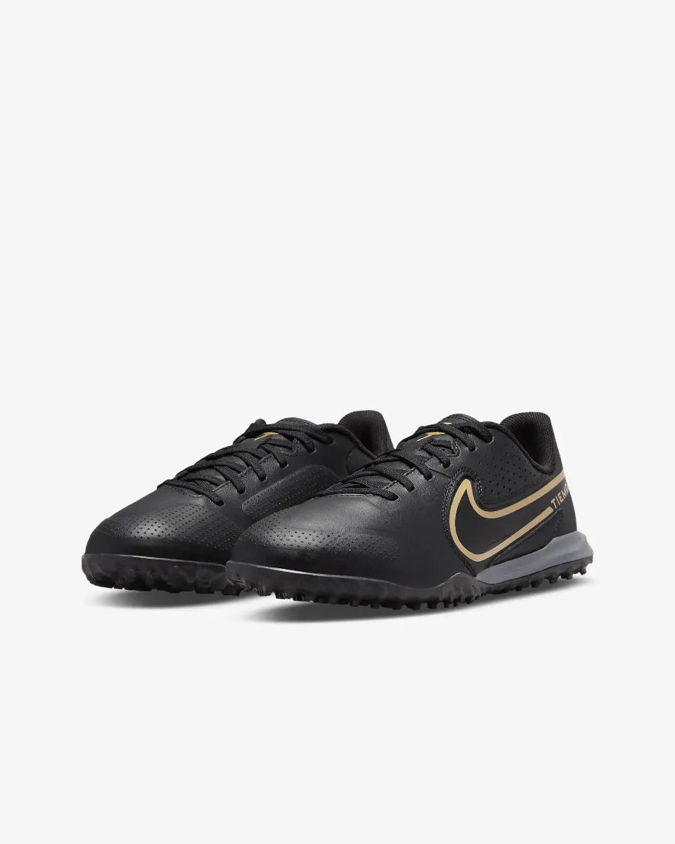 Nike JR Legend 9 Academy Turf - Black-Dark Grey-Gold (Pair - Diagonal)