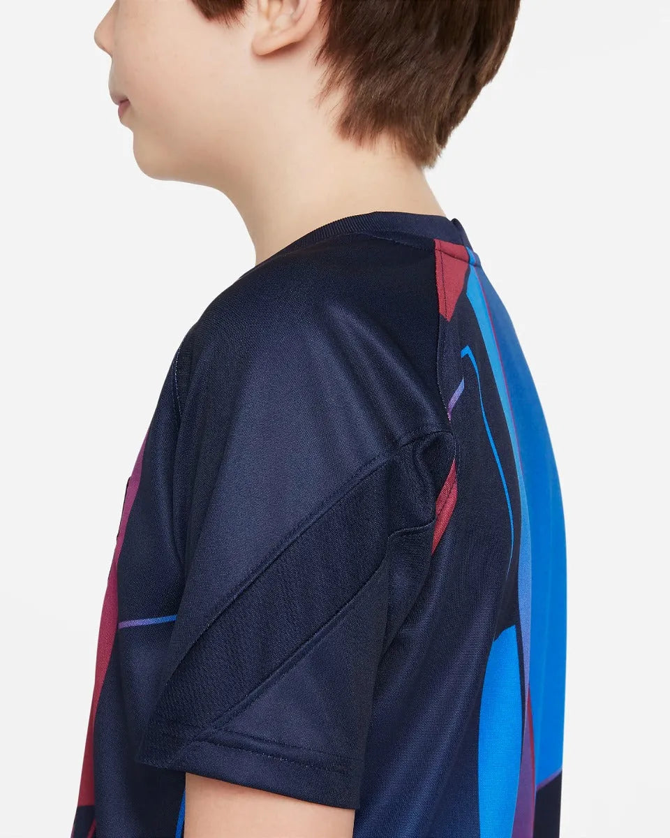 Nike 2021-22 Barcelona Youth Pre-Match SS Jersey - Soar-Obsidian (Detail 3)