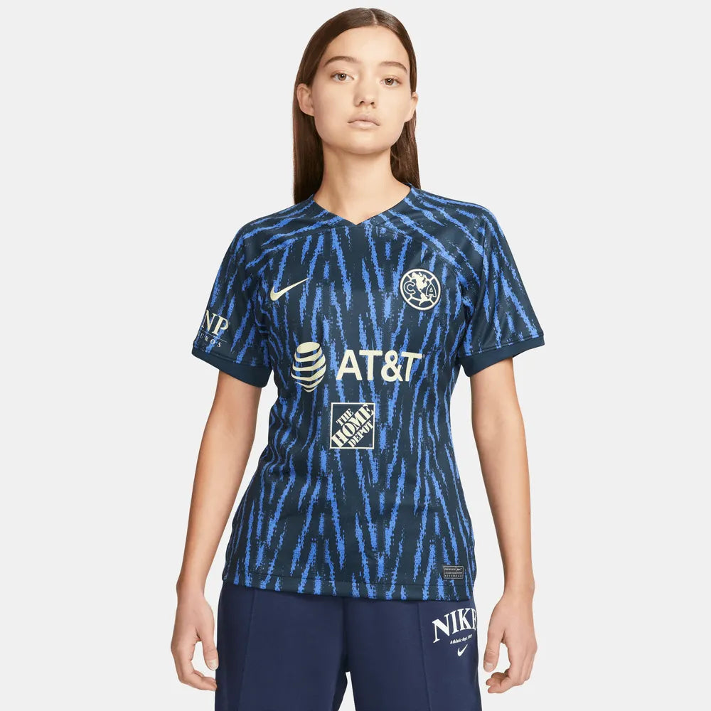 Nike 2022-23 Club America Women's Away Jersey - Armory Navy-Lemon (Model - Front)