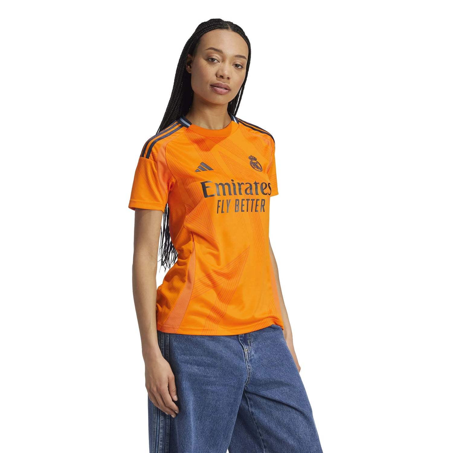 adidas 2024-25 Real Madrid Women's Stadium Away Jersey Crew Orange (Model - Side)