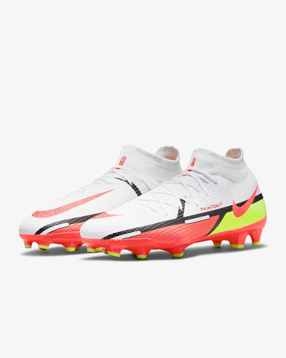 Nike Phantom GT2 PRO DF FG - White-Volt-Crimson (Pair - Diagonal)