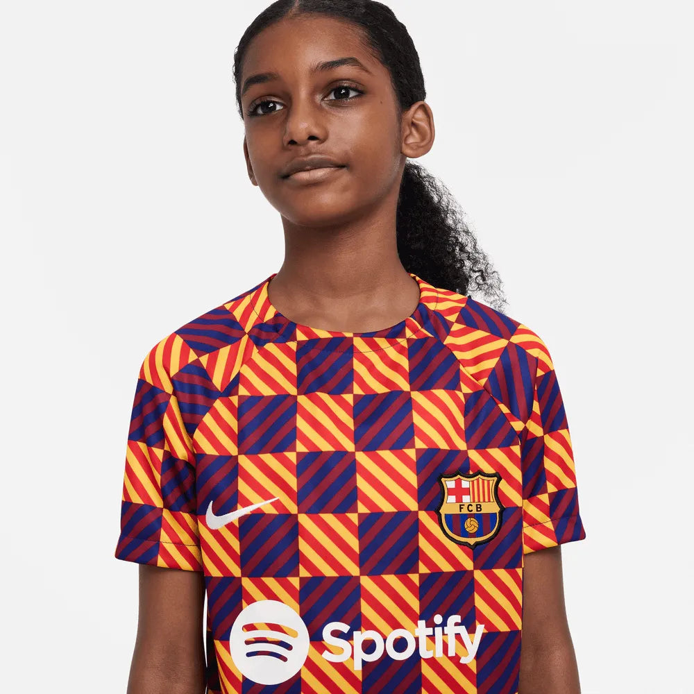 Nike 2022-23 FC Barcelona Youth Pre-Match Shirt - Yellow - Red (Detail 1)