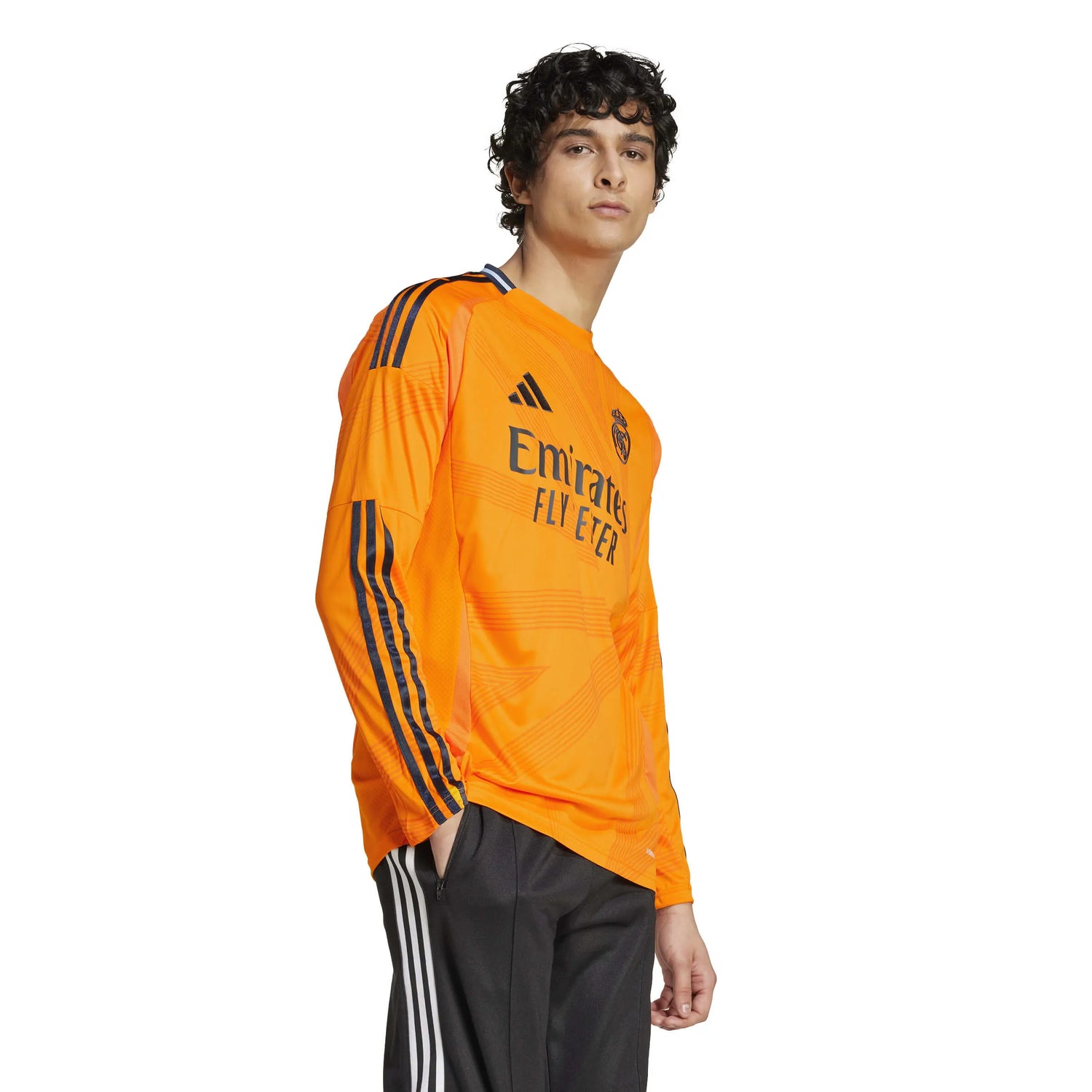 adidas 2024-25 Real Madrid Men's Long-Sleeve Away Jersey Crew Orange (Model - Side)