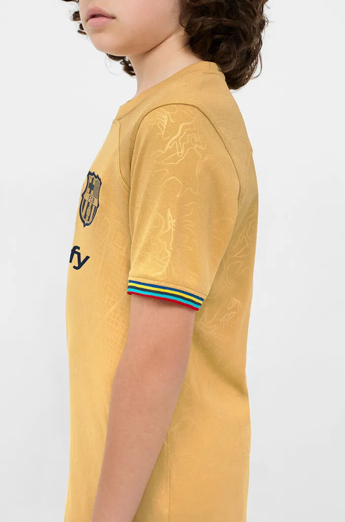 Nike 2022-23 FC Barcelona Youth Away Jersey - Club Gold-Obsidian (Detail 1)