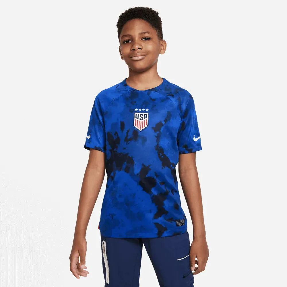 Nike 2022-23 USA Youth Jersey 4 Stars Bright Blue-Navy (Model - Front)