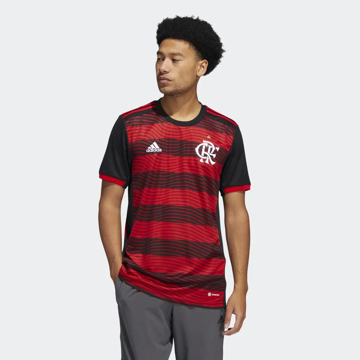 adidas 2022 CR Flamengo Home Jersey - Red-Black (Model - Front)