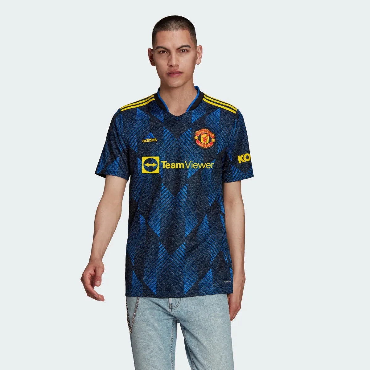 Adidas 2021-22 Manchester United Third Jersey - Black-Royal-Yellow (Model - Front)