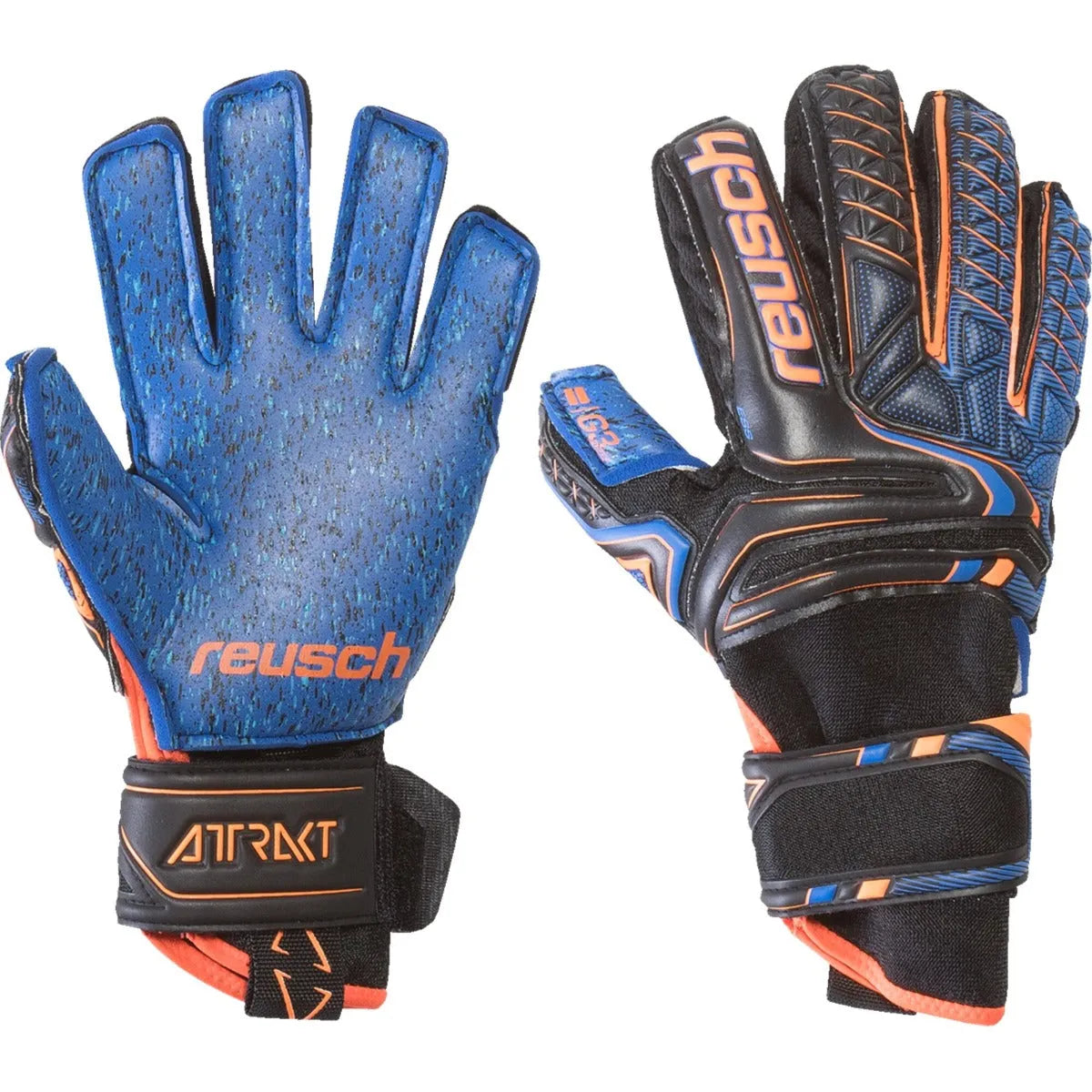 Reusch JR Attrakt G3 Fusion Orthotec Goalkeeper Gloves - Black-Navy-Orange