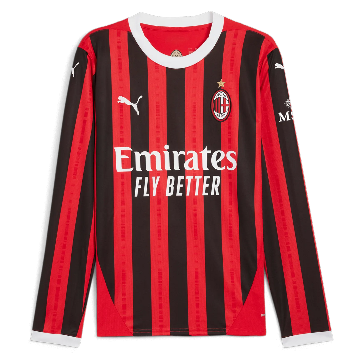 Puma 2024-25 AC Milan Men's Stadium Home Long-Sleeve Jersey (Front)