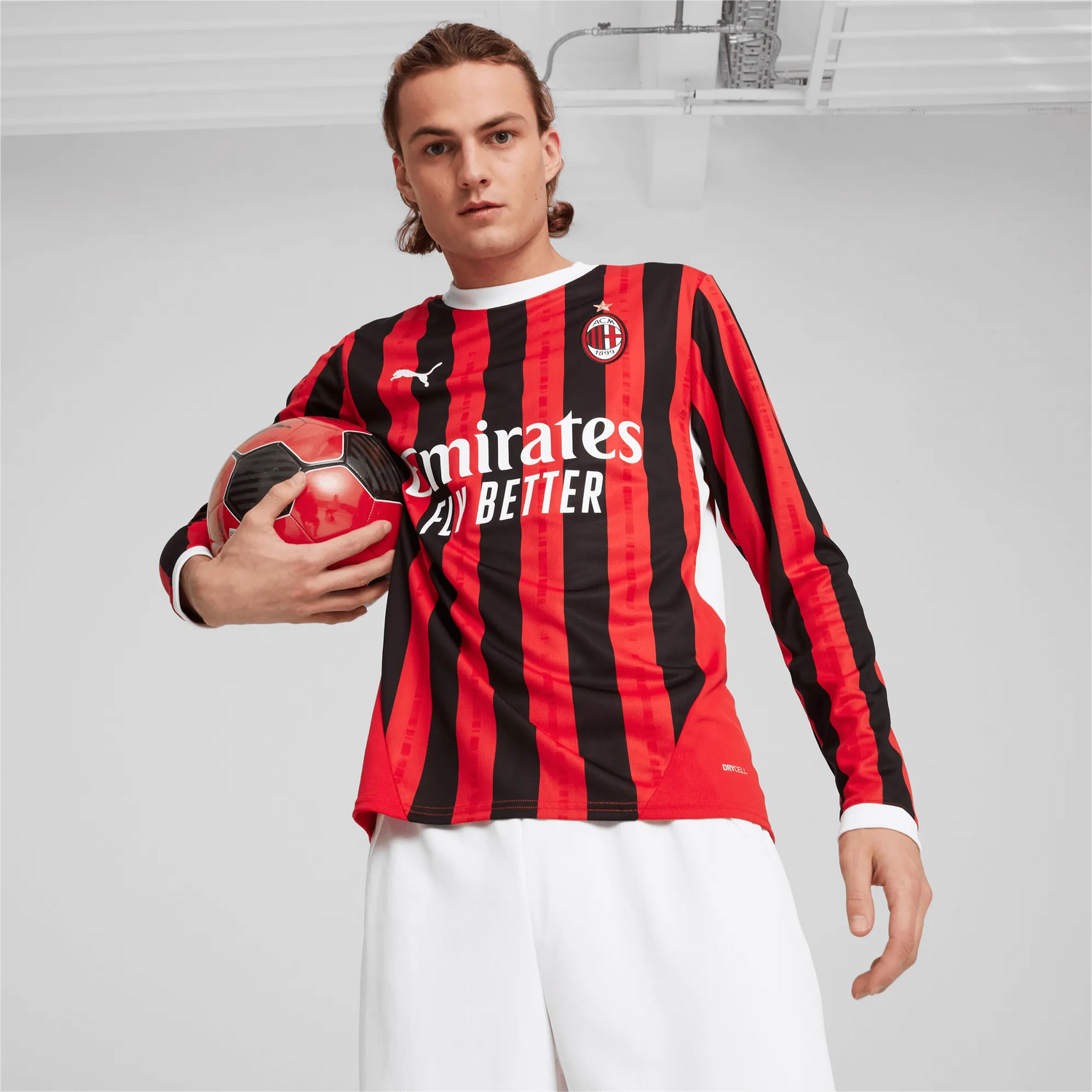 Puma 2024-25 AC Milan Men's Stadium Home Long-Sleeve Jersey (Model - Front)