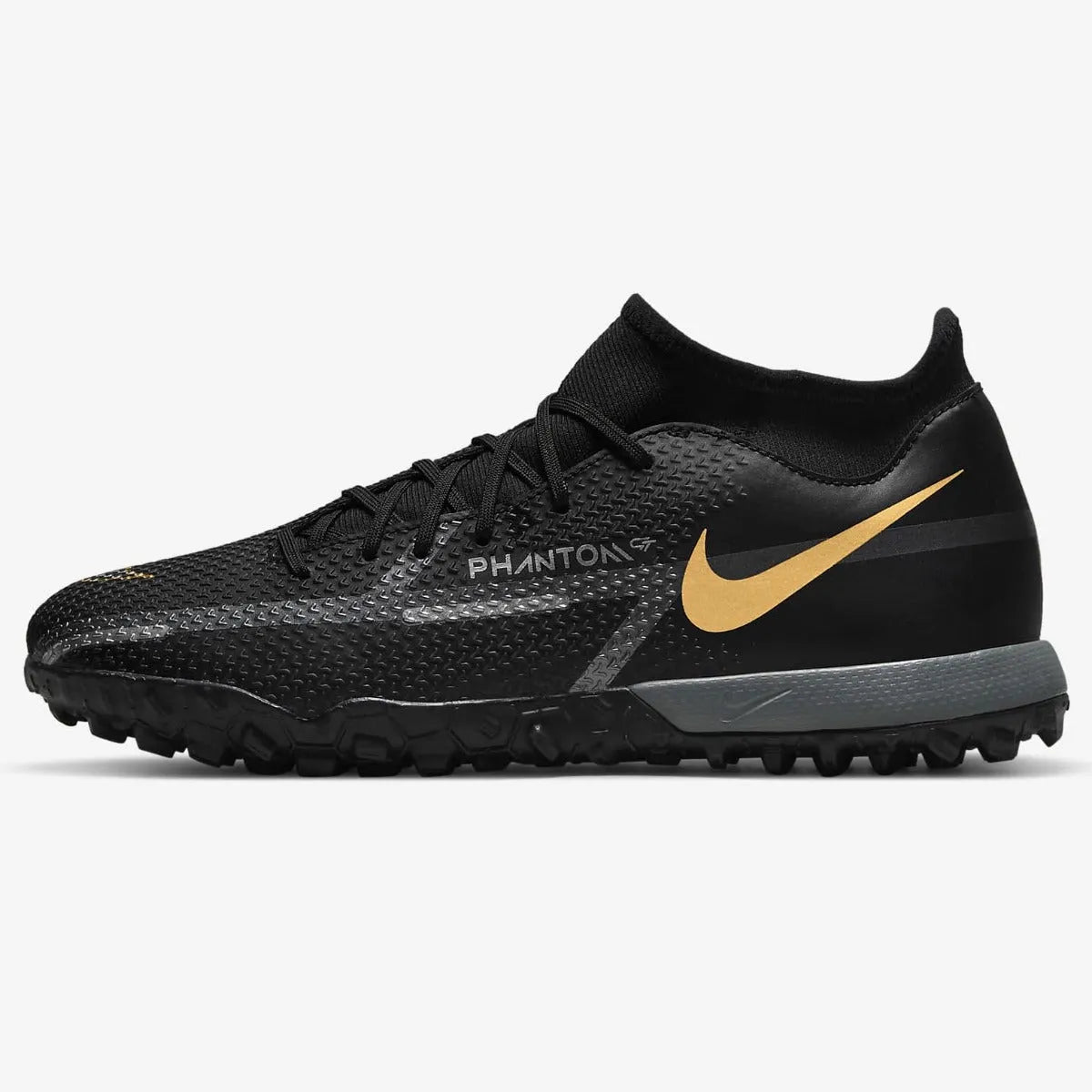 Nike Phantom GT2 Academy DF TF - Black-Dark Grey-Gold (Side 1)