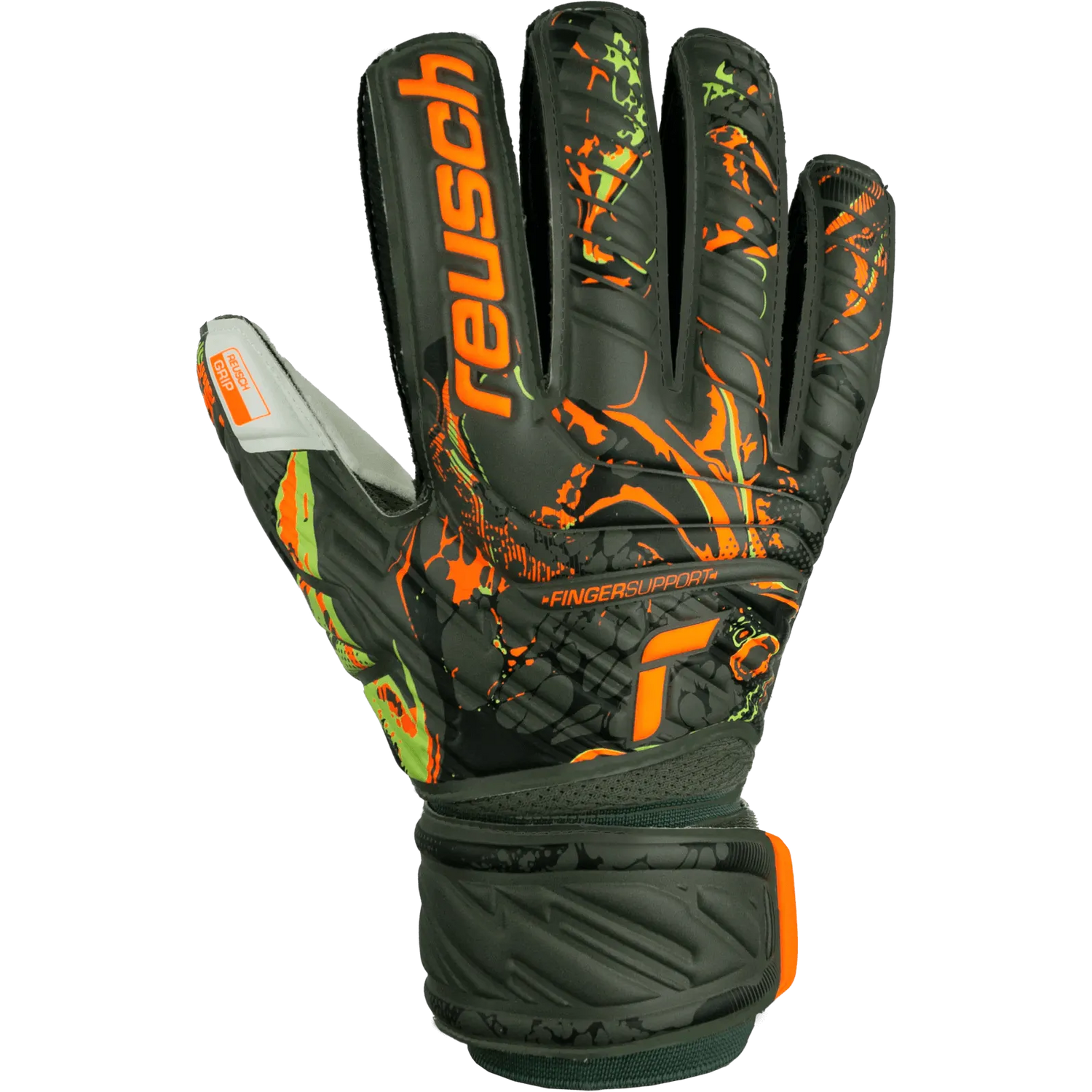 Reusch Attrakt Grip Desert Bloom Collection Goalkeeper Gloves - Olive Green-Orange (Single - Outer)