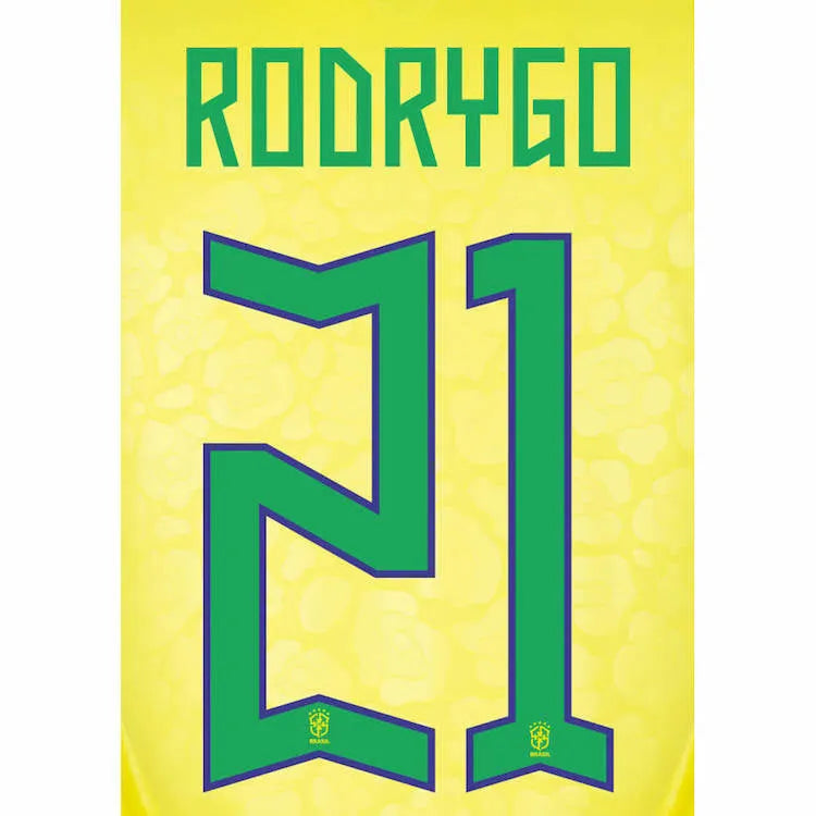 Brazil 2022-23 Home Rodrygo #21 Jersey Name Set (Back)