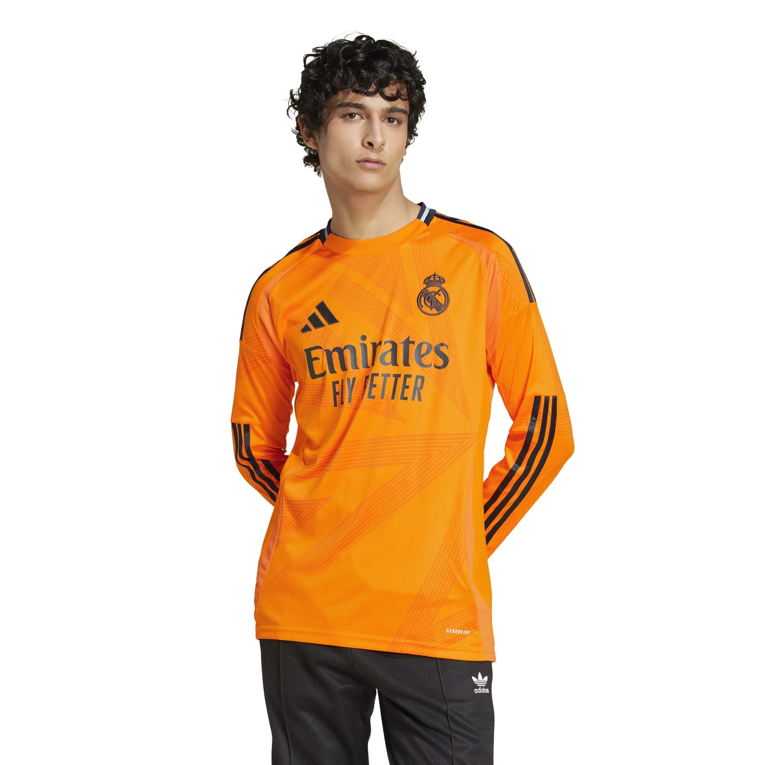 adidas 2024-25 Real Madrid Men's Long-Sleeve Away Jersey Crew Orange (Model - Front)