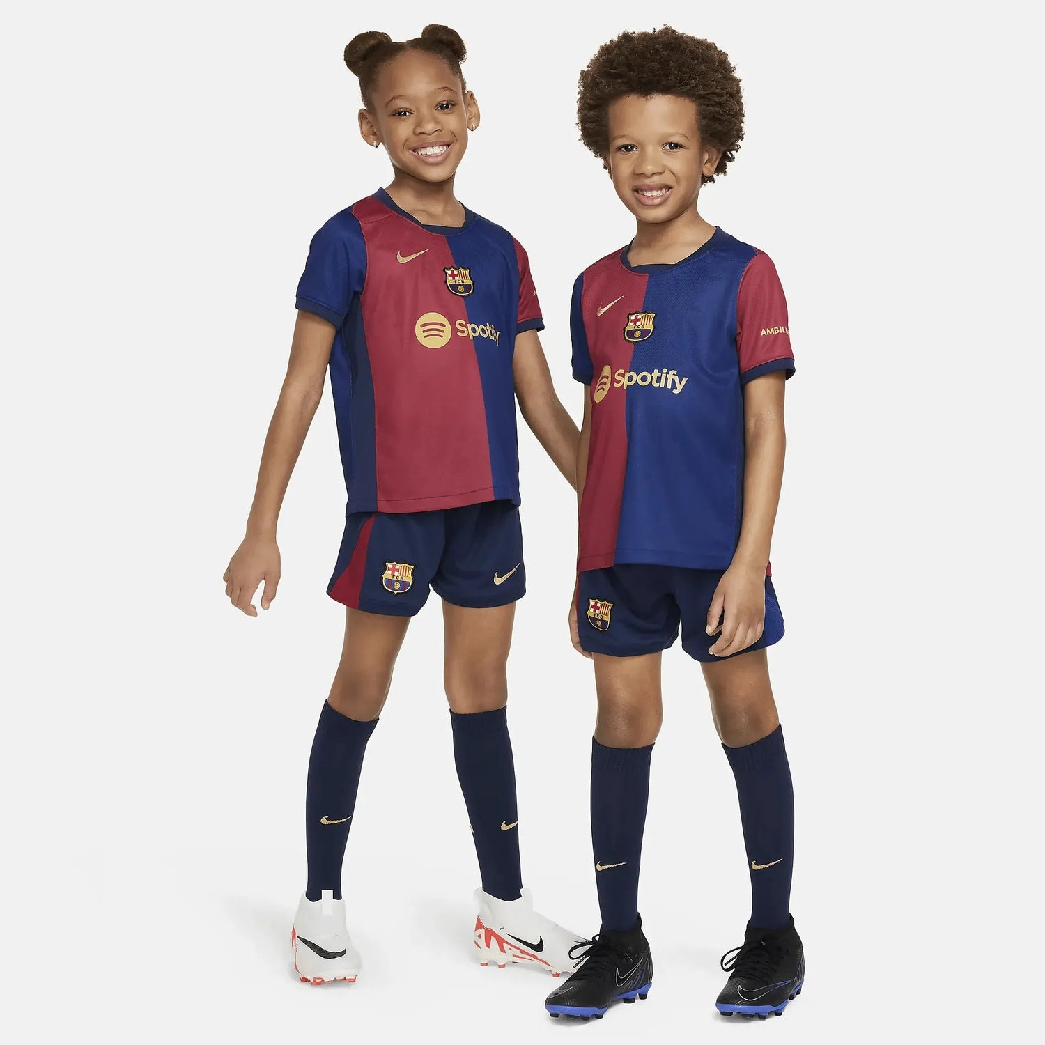 Nike 2024-25 Barcelona Little Kids' Stadium Home Kit (Models - Front)